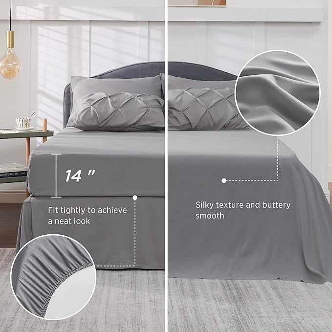 Bedsure California King Comforter Set - Cal King Bed Set 7 Pieces, Pinch Pleat Grey Cali King Bedding Set with Comforter, Sheets, Pillowcases & Shams - LeafyLoom