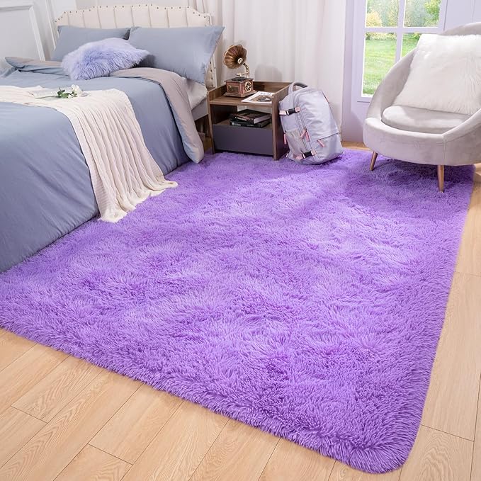 Softlife Ultra Soft Fluffy Area Rugs for Bedroom, Girls and Boys Room Kids Room Nursery Large Rug, 5.3 x 7.6 Feet Shaggy Fur Indoor Plush Modern Floor Carpet for Living Room Christmas Decor, Purple - LeafyLoom