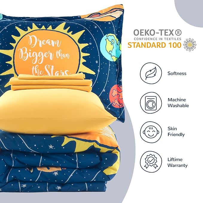 SLEEP ZONE 5 Pieces Bedding Super Soft Comforther Set, Soft Lightweight Bed in a Bag, Durable Children Bed Set, Easy Care, All Season (Solar System, Twin) - LeafyLoom