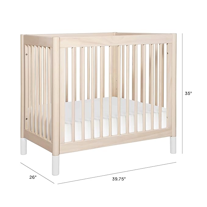 Babyletto Gelato 4-in-1 Convertible Mini Crib in Washed Natural and White, Greenguard Gold Certified - LeafyLoom