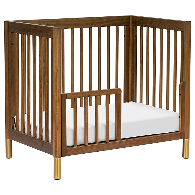 babyletto Gelato 4-in-1 Convertible Mini Crib in Natural Walnut and Brushed Gold Feet, Greenguard Gold Certified - LeafyLoom