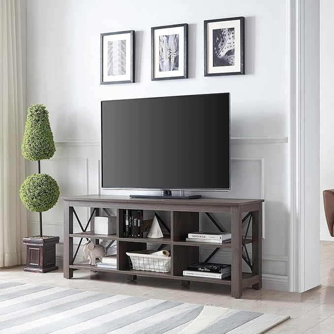 Henn&Hart Rectangular TV Stand for TV's up to 65" in Alder Brown, TV Stands for the Living Room - LeafyLoom