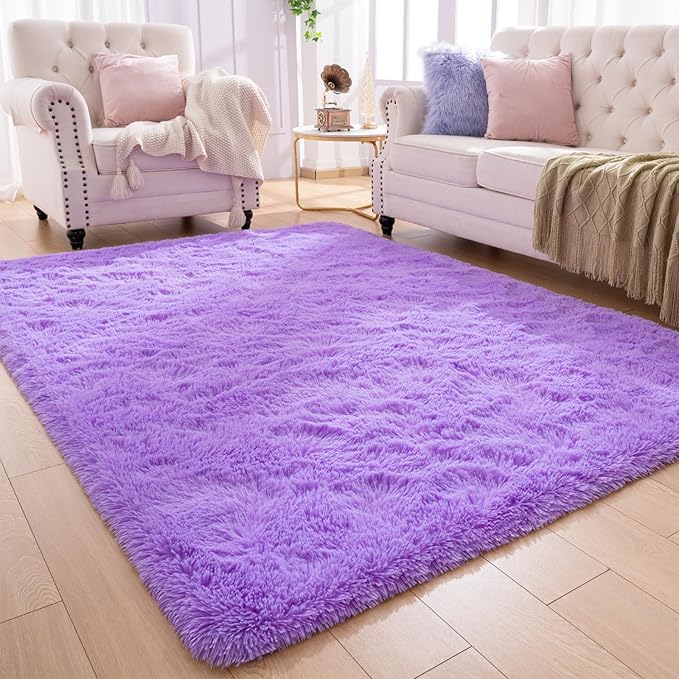 Softlife Ultra Soft Fluffy Area Rugs for Bedroom, Girls and Boys Room Kids Room Nursery Rug, 6 x 9 Feet Shaggy Fur Indoor Plush Modern Floor Carpet for Living Room Christmas Decor, Purple - LeafyLoom