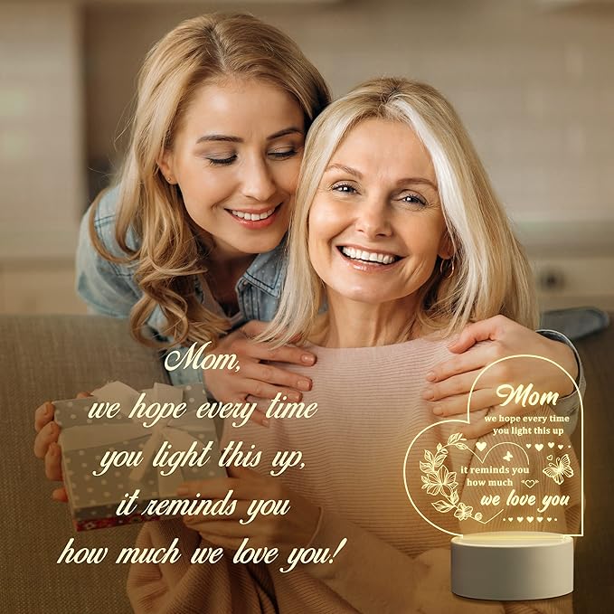 Mothers Day Gift for Mom from Daughter or Son, Thoughtful Birthday Gifts for Mom - Heart-shaped Night Light with Warm Words - Best Mom Gift Ideas - Perfect Mom Birthday Gifts - LeafyLoom