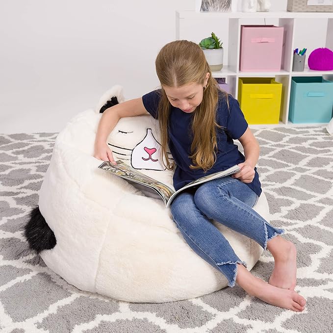 Posh Creations Cute Soft and Comfy Bean Bag Chair for Kids, Large, Animal - Ivory Cat - LeafyLoom