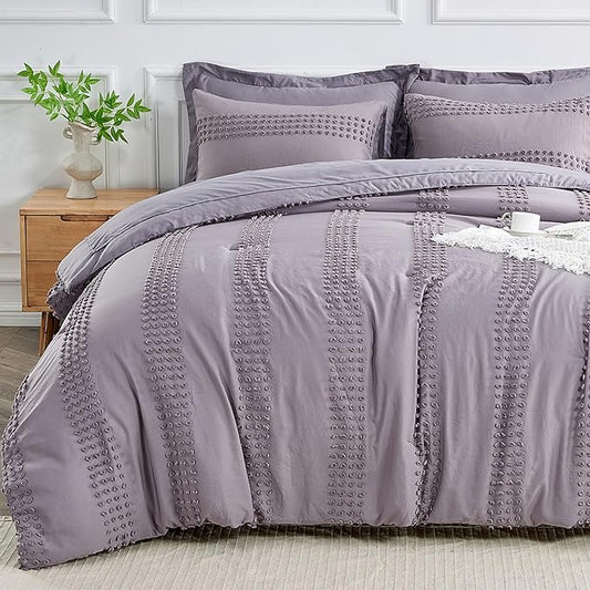 ENJOHOS Twin Comforter Set with Sheets - 5 Pieces Twin Bed in A Bag Set, Grey Twin Size Bedding Comforter Sets, Boho Tufted Comforter with Pom Design, Lightweight Soft Microfiber Comforter Bed Set - LeafyLoom