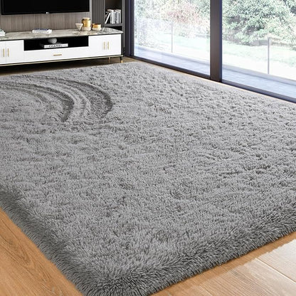 Softlife Rug for Living Room 5.3x7.6 Feet Area Rug for Bedroom Super Soft Shaggy Rugs for Kids Room Fluffy Fuzzy Carpets Long Plush Bedside Rug Nursery Christmas Home Decoration for Boys Girls, Grey - LeafyLoom