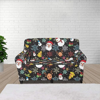 FKELYI Christmas Sofa Slipcover Santa Claus Furniture Protector Washable Easy Going Stretch Sofa Slipcover with Elastic Bottom M FKELYI