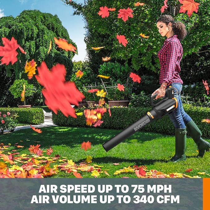 Worx 20V Cordless Leaf Blower WG547.9, Electric Blower, Powerful Turbine Fan Technology, 2-Speed Control, for One-Hand Operation, PowerShare – Bare Tool Only - LeafyLoom