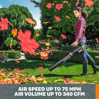 Worx 20V Cordless Leaf Blower WG547.9, Electric Blower, Powerful Turbine Fan Technology, 2-Speed Control, for One-Hand Operation, PowerShare – Bare Tool Only - LeafyLoom