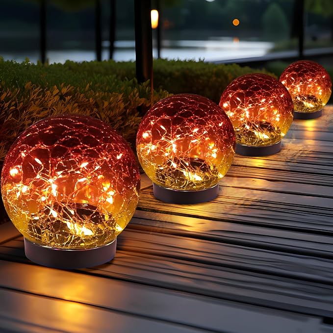 Solar Globe Lights Outdoor Waterproof-Solar Balls for Garden-Cracked Glass Ball Solar Lights Outdoor-Solar Orbs for Outside-Outdoor Decorations for Patio and Yard Lawn Backyard Decor JKIMK