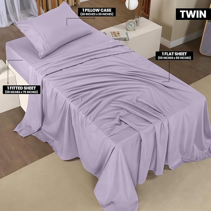 Utopia Bedding Twin XL Sheets - 3 Piece Bedding - Brushed Microfiber - Shrinkage and Fade Resistant - Easy Care (Twin XL Twin Extra Long Lavender) - LeafyLoom