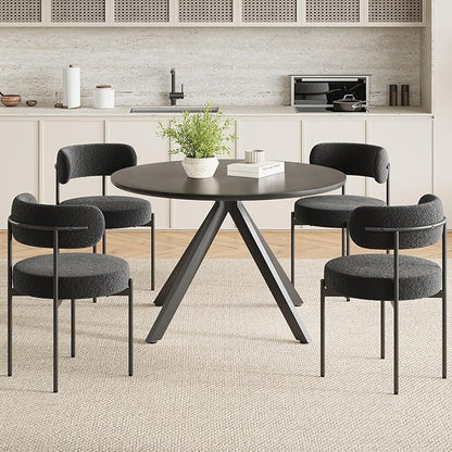 Farini Black Dining Table for 4-6 Person,47" Round Wooden Dining Tabletop and Metal Frame for Home Kitchen Dining Desk (47 inch,120cm) - LeafyLoom