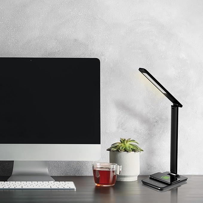 LED Desk Lamp with Wireless Charging - 5.5X 7.9X 23 - Adjustable & Customizable 3-Color Lamp - Perfect Charger Lamp for Office & Desk Lamps for College Dorm Rooms Charging Port - LeafyLoom