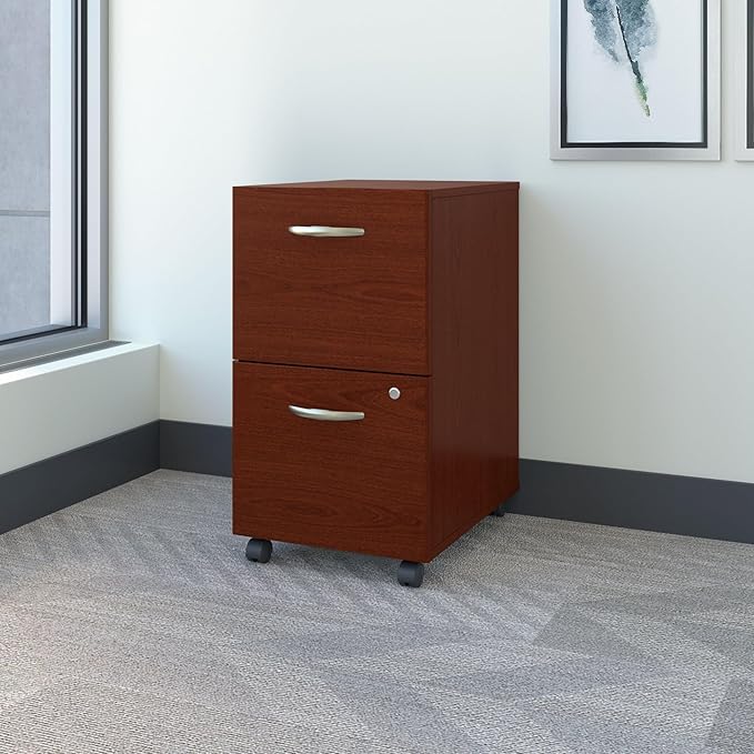 Bush Business Furniture Series C 2 Drawer Rolling File Cabinet in Mahogany - Assembled, Mobile Document Storage for Home or Professional Office - LeafyLoom