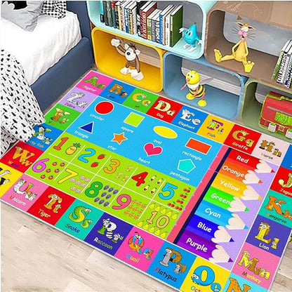 Kids Alphabet Play Game Rug - 3' x 5' ABC Numbers and Shapes Educational Learning Toddler Carpet - Kids Room Playroom Classroom Kindergarten Activity Fun Soft Non-Slip Mat - LeafyLoom