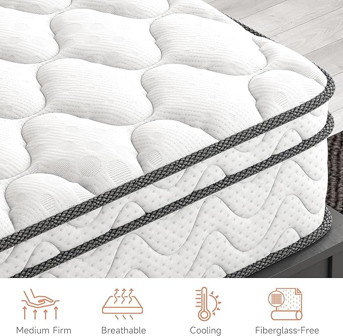 Vesgantti Full Size Mattress, 10.1 Inch Hybrid Full Mattress in a Box, Double Mattress with Memory Foam and Pocket Spring, Ergonomic Design & Pressure Relief, Medium Firm Feel - LeafyLoom