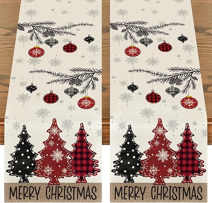 Artoid Mode Red Pine Trees 2PCS Merry Christmas Table Runner, Seasonal Winter Holiday Kitchen Dining Table Decoration for Home Party Decor 13x72 Inch ArtoidMode