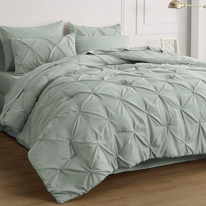 Bedsure Full Size Comforter Sets - Bedding Sets Full 7 Pieces, Bed in a Bag Green Bed Sets with Comforter, Sheets, Pillowcases & Shams - LeafyLoom