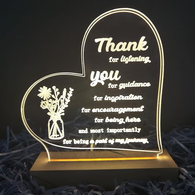 Thank You Gifts for Women Men Acrylic Dimmable Led Night Light Coworker Retirement Inspirational Gift for Colleague Leaving Friends Teacher Birthday Christmas Gifts Decorative Plaques Bedroom Decor - LeafyLoom