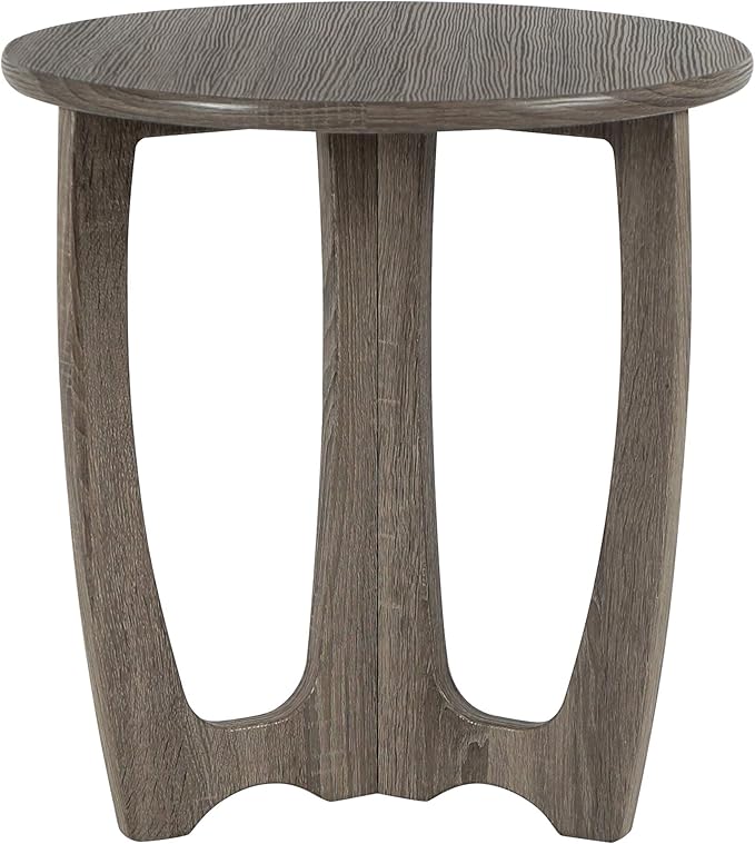 FINECASA Round End Table Small Rustic Side Table with Curved Legs Farmhouse Side Table Living Room, Bedroom, Entryway, Bedside, Nightstand (Grey) - LeafyLoom