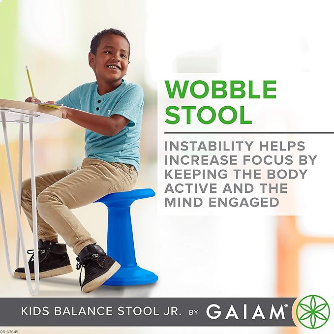 Gaiam Kids Wobble Stool Desk Chair - Alternative Flexible Seating Balance Wiggle Chair | ADHD Sensory Fidget Core Rocker Child Seat Elementary School Classroom Furniture for Student, Toddler, Ages 5-8 - LeafyLoom