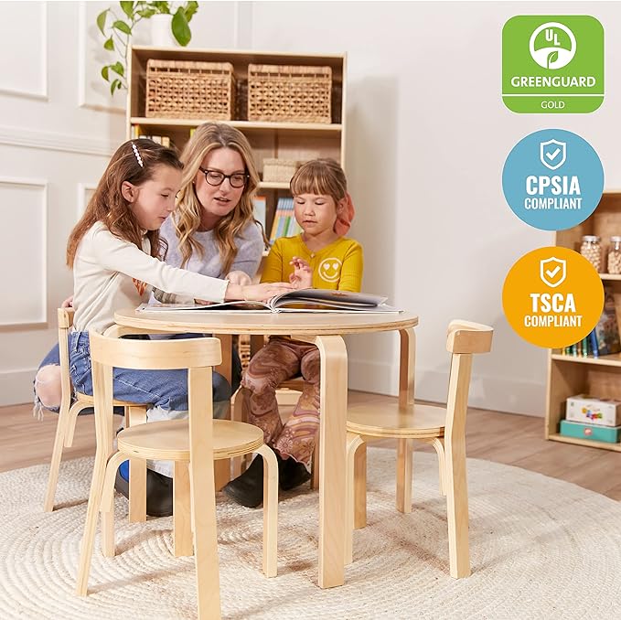 ECR4Kids ECRKids Seating, 5-Piece Table and Chairs Set, Natural - LeafyLoom