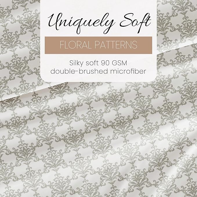 Linen Market 4 Piece Full Bedding Sheet Set (Light Gray Floral) - Sleep Better Than Ever with These Ultra-Soft & Cooling Bed Sheets for Your Full Size Bed - Deep Pocket Fits 16" Mattress - LeafyLoom