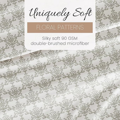 Linen Market 4 Piece Full Bedding Sheet Set (Light Gray Floral) - Sleep Better Than Ever with These Ultra-Soft & Cooling Bed Sheets for Your Full Size Bed - Deep Pocket Fits 16" Mattress - LeafyLoom