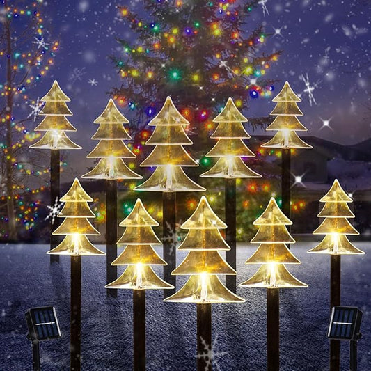 ILLUMINEW Christmas Solar Pathway Lights, Set of 10 Waterproof Landscape Christmas Lights, Stake Christmas Decorations, LED Lights for Yard Lawn Patio Walkway Decor (10PCS-Warm White-Tree) ILLUMINEW