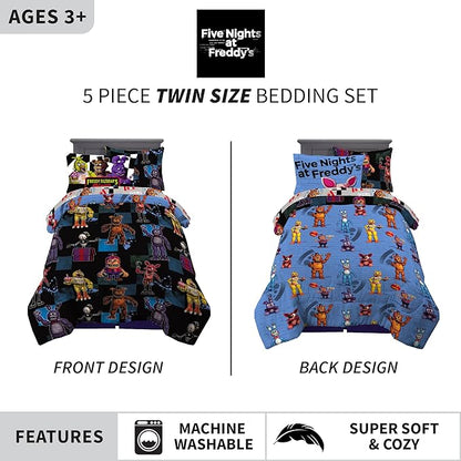 Franco Kids Bedding Super Soft Comforter and Sheet Set with Sham, 5 Piece Twin Size, Five Nights At Freddy's - LeafyLoom