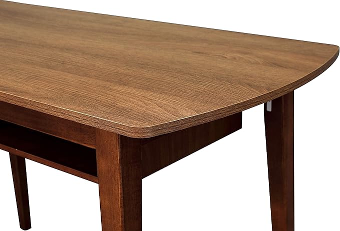 Modern Design By Crafts & comfort Monza Computer Desk, Mid Century Desk with Recessed Drawers, Writing Desk for Small Area - Walnut/Walnut - LeafyLoom