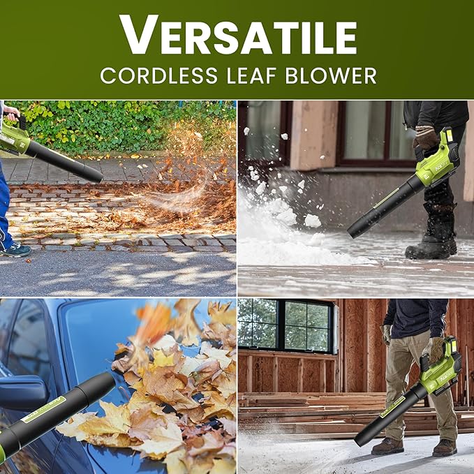 Leaf Blower Cordless, 580CFM/160MPH & 3 Speed Levels, Electric Cordless Leaf Blower with 2 * 4.0Ah Battery Powered, Blowers for Lawn Care, Blower with Extension Nozzle - LeafyLoom