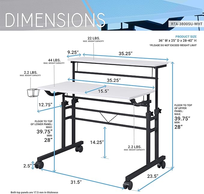 NicBex Laik-DW-00049-DX Desks, 35.25" W x 25" D x 28" H, White+Black - LeafyLoom