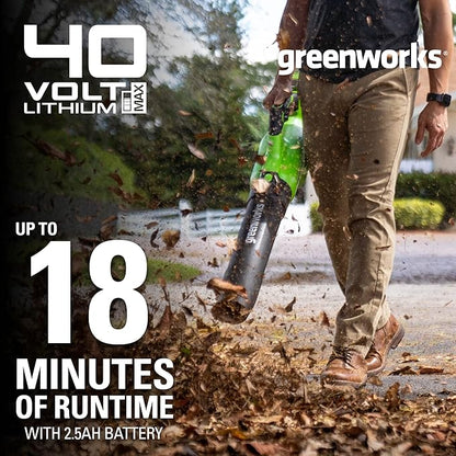 Greenworks 40V (120 MPH / 500 CFM / 75+ Compatible Tools) Cordless Axial Leaf Blower, 2.5Ah Battery and Charger Included - LeafyLoom