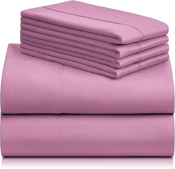 LuxClub 6 PC California King Sheet Set, Breathable Luxury Bed Sheets, Deep Pockets 18" Wrinkle Free Cooling Sheets Machine Washable Hotel Bedding Silky Soft - Light Plum Cal King - LeafyLoom