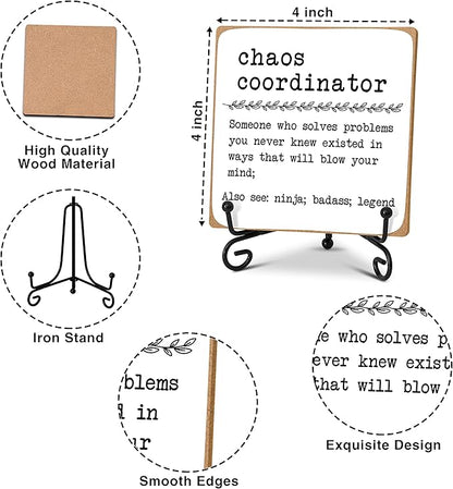 Chaos Coordinator Home Office Desk Decor Wood Plaque with Stand, Unique Gift Idea for Boss Women, Best Mom, Coworker, Teacher, School Counselor Therapy Office Decor -A13 - LeafyLoom