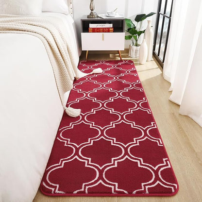 Chicrug Shag Geometric Modern Runner Rug for Bedroom, 2x6 Feet Memory Foam Indoor Hallway Runner Carpet, Fluffy Rug for Living Room Bedside Room Decor for Family, Wine Red/White - LeafyLoom