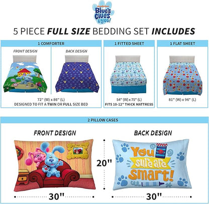 Franco Kids Bedding Super Soft Comforter and Sheet Set, 5 Piece Full Size, Blues Clues - LeafyLoom