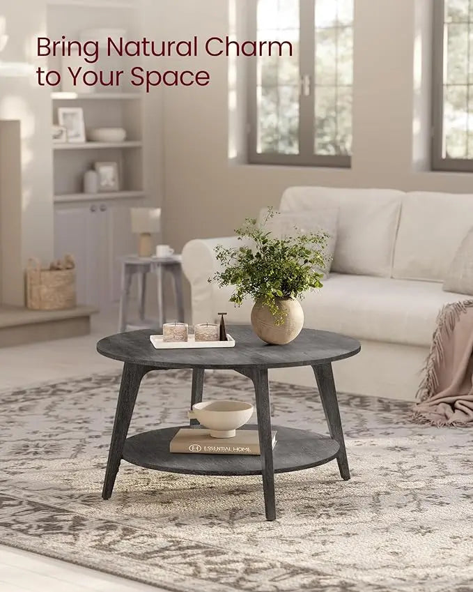 VASAGLE Round Coffee Table, 2 Tier Coffee Table with Storage, for Living Room, 31.5 x 17.7 Inches, Easy to Assemble, Misty Gray ULCT243G68 - LeafyLoom