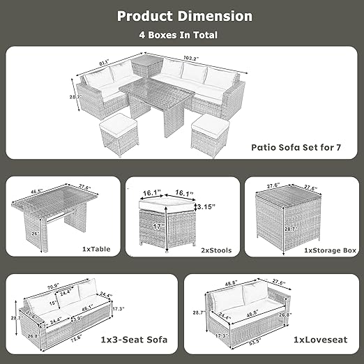 6-Piece Patio Furniture Set, L-Shaped Outdoor PE Wicker Rattan Sectional ConversationSet with Adjustable Seat, Storage Box, Removable Covers and Tempered Glass Top Table, for Backyard - LeafyLoom