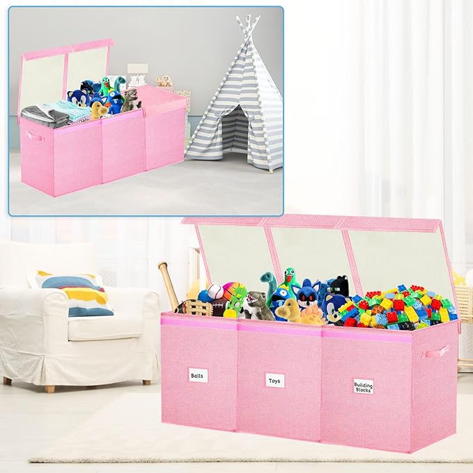 Large Toy Box Chest,Big Toy Storage Organizer,Storage Bins with Lids,Stuffed Animal Storage,Toy Bins for Kids Extra Large,Toddlers,Baby,Girls,Nursery,Living room,playroom(Pink) - LeafyLoom