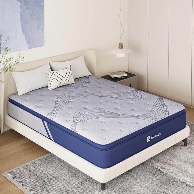 Avenco Queen Mattress, 10 Inch Mattress Queen Hybrid, Medium Firm Queen Mattress in a Box for Pressure Relief and Sound Sleep, Wrapped Coils and CertiPUR-US Foam, Soft Breathable Fabric - LeafyLoom