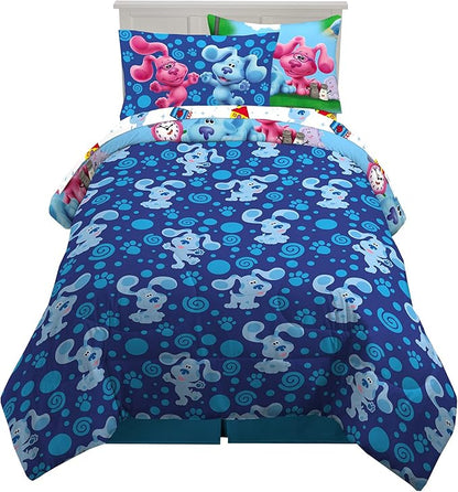 Franco Kids Bedding Super Soft Comforter and Sheet Set with Sham, 5 Piece Twin Size, Blues Clues - LeafyLoom