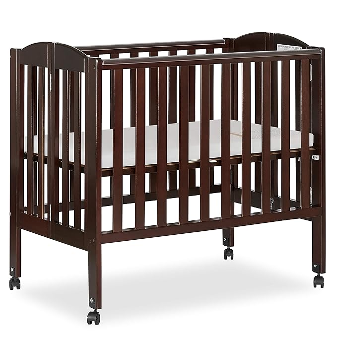 Dream On Me 2 in 1 Portable Folding Stationary Side Crib in Espresso, Greenguard Gold Certified 40x26x38 Inch (Pack of 1) - LeafyLoom