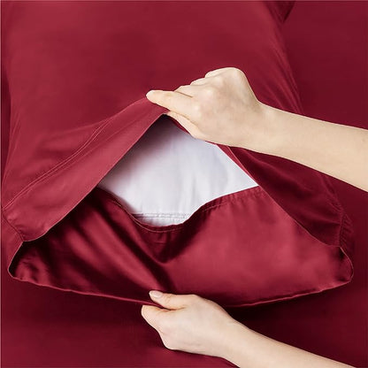 Bedsure Full Size Sheets, Cooling Sheets Full, Rayon Derived from Bamboo, Deep Pocket Up to 16", Breathable & Soft Bed Sheets, Hotel Luxury Silky Bedding Sheets & Pillowcases, Burgundy - LeafyLoom