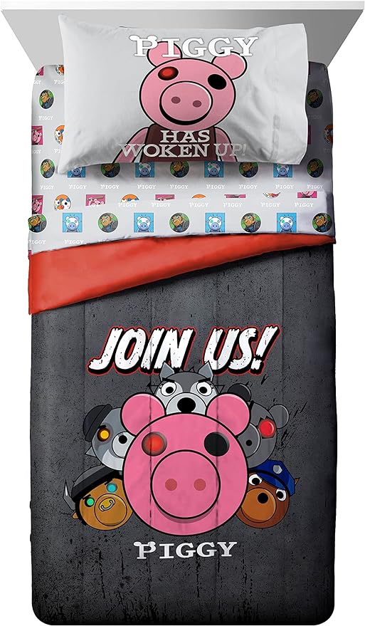 Jay Franco Piggy Join US 5 Piece Twin Size Bed Set - includes Comforter & Sheet Set - Super Soft Fade Resistant Polyester (Official Piggy Product) - LeafyLoom