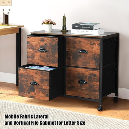 TOPSKY 4 Drawers Mobile Fabric Lateral File Cabinet with Casters for Letter SIze File (Rustic Brown) - LeafyLoom