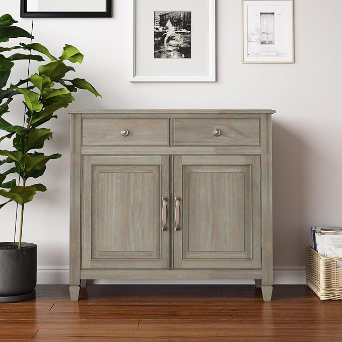 SIMPLIHOME Connaught SOLID WOOD 40 Inch Wide Traditional Entryway Storage Cabinet in Distressed Grey, For the Living Room, Entryway and Family Room - LeafyLoom