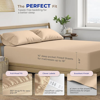 THREAD SPREAD 100% Egyptian Cotton Sheets California King Size - 600 Thread Count 4 PC Luxury Sheets Cal King Size, Soft, Cooling Hotel Luxury Bed Sheets & Pillowcases, Fits Mattress upto 18" - Taupe - LeafyLoom